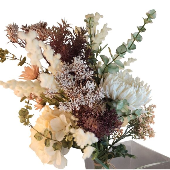 Artificial Floral Arrangement Beige Hydrangea & Cream Mum Bouquet Hand Tied - Picture 10 of 15